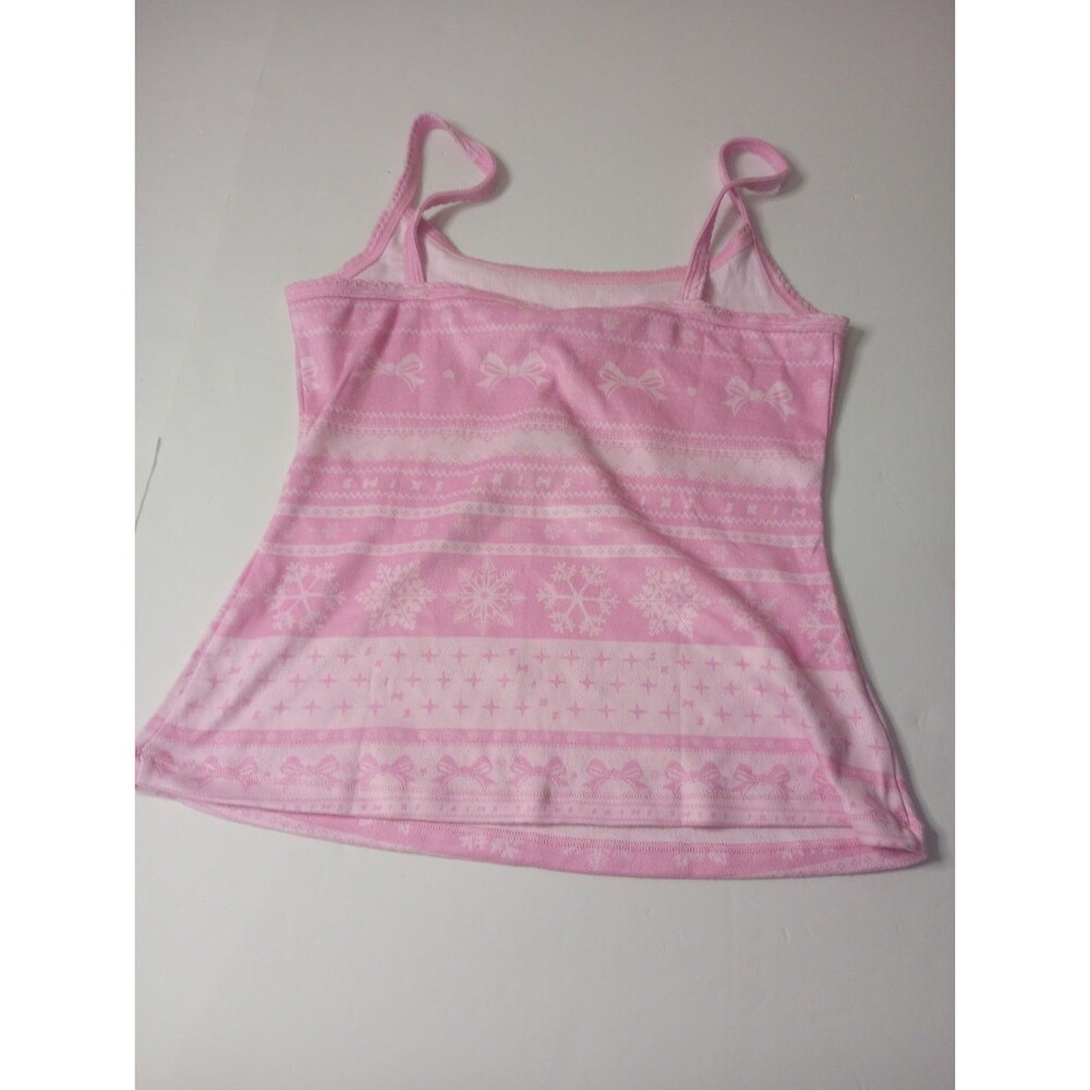 Skims Cami Womens Medium Bubblegum Bow Fairisle Logo Plush Pointelle Sleep Tank - Picture 2 of 7